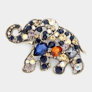 Multi color stone elephant pin brooch